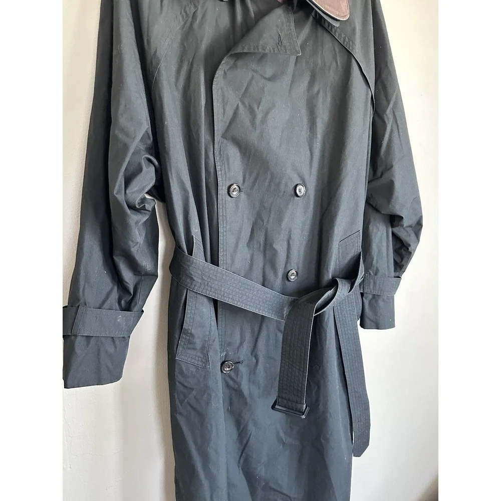 VTG London Fog TOWNE Mens 46R Leather‎ Collar Trench Coat Zip-out Wool Lining